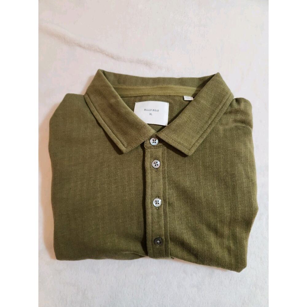 Billy Reid Long Sleeve Polo Shirt Mens XL Green Golf Preppy Rugby Athleisure